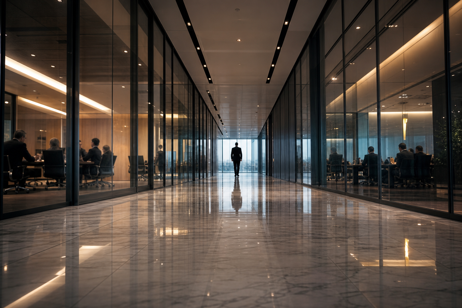 Executive corridor of a modern corporate headquarters